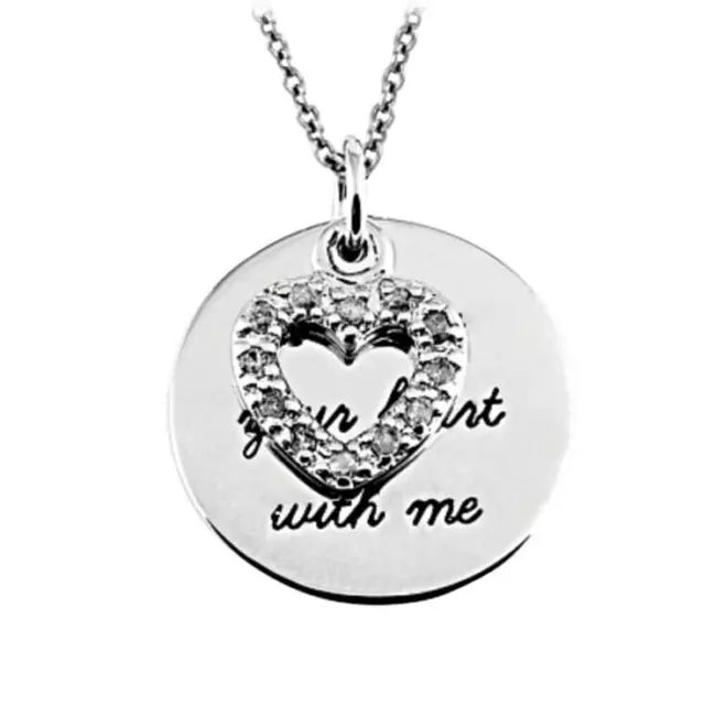 925 Sterling Silver Plated Love Heart Disk Cubic Zirconia CZ Pendant Necklace
