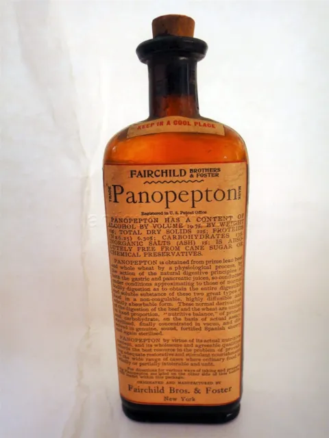 antique PANOPEPTON quack medicine BOTTLE w CONTENTS fairchild foster DIGESTIVE