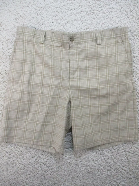 IZOD MENS SHORTS 38 Brown Plaid Button Pockets XFG Golf Flat Front