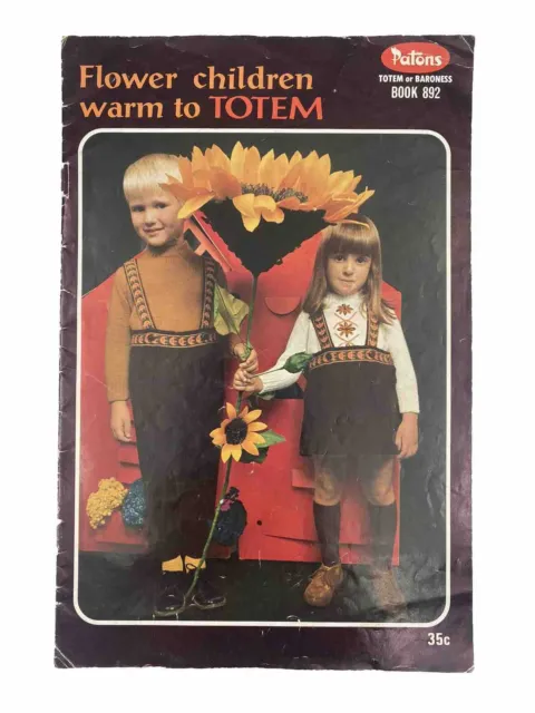 Patons Book 892 Flower Children Warm To Totem 8 Ply Vintage Knit Patterns