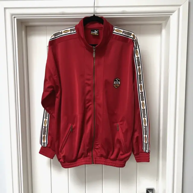 Vintage Puma King Men's Zip Up Tracksuit Top Pockets High Neck Red Size Small