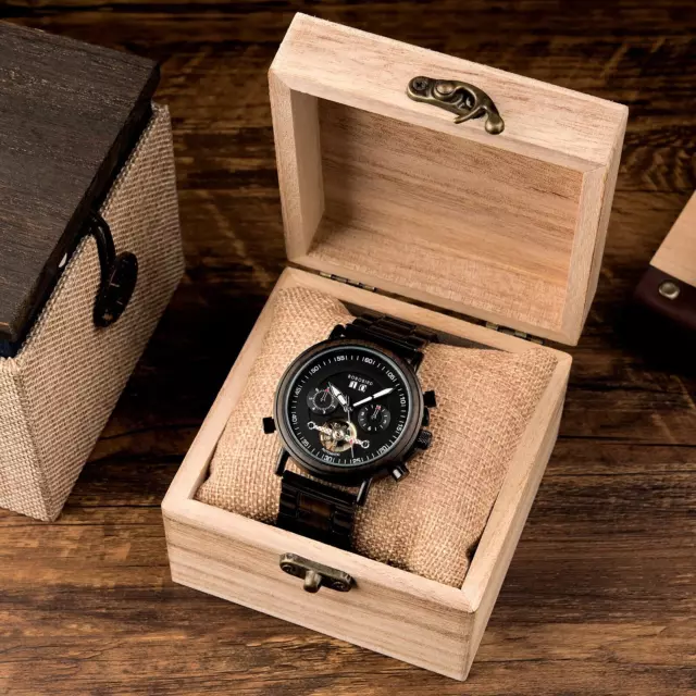 Automatikuhr Holz Herren Edelstahl Armbanduhr Chronograph mech. Autom. Aufzug