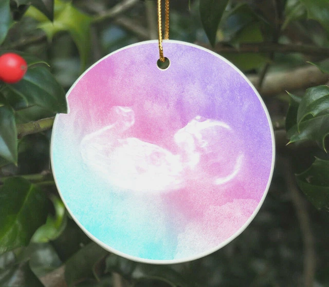 Personalised Watercolour Scan Christmas Ceramic Tree Decoration Bauble 1st Xmas