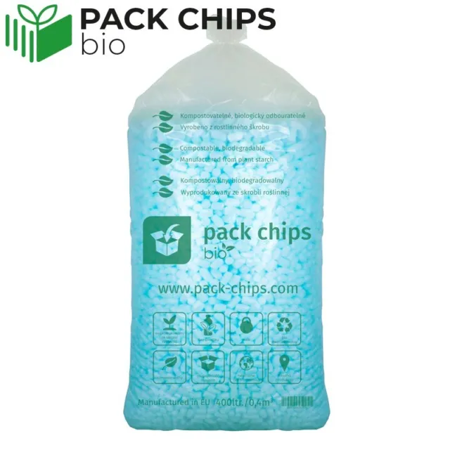 400 Liter BIO Verpackungschips Packpolster Polster Füllmaterial Chips Blau NEU