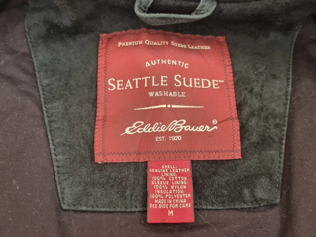 Eddie Bauer Men's Black Washable Seattle Suede Leather Full Zip Jacket, size M. 9