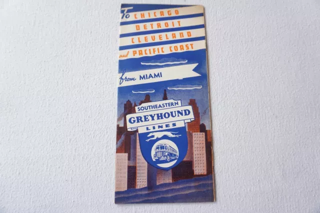 1930s Southeastern Greyhound Lines Bus USA Schedule Timetable Miami Chicago