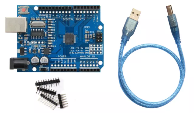 Carte UNO R3 compatible ARDUINO ATmega328P+CH340G+cable USB+connecteur- UNO R3