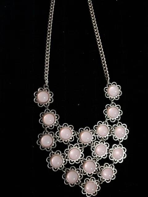 Charming Charlie Opal Essence Pink Deco Statement Costume Jewelry Necklace Gold