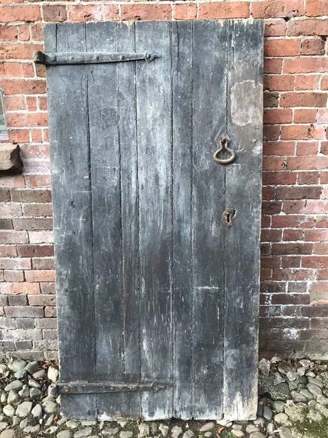 Antique Oak ledged and braced Door With Original Strap Hinges.