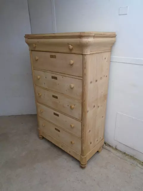 A Rare Victorian Antique / Old Pine 6 Drawer Chest of Drawers to Wax / Paint