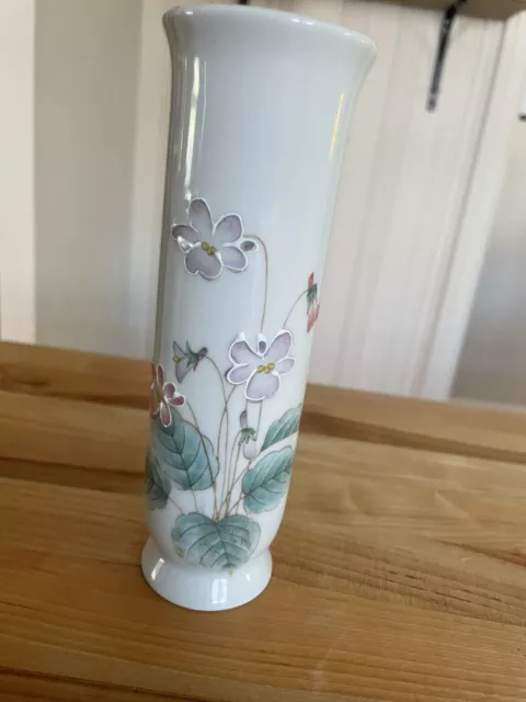Vintage Otagiri Ceramic Hand Painted Floral Violet Small 6.5” Bud Vase Japan
