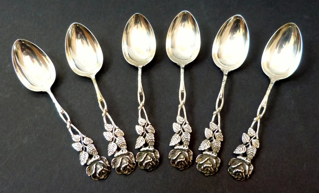 Hildesheimer Rose, 835 Silber, FB, 6 Kaffeelöffel, Kaffeebesteck, 11,5 cm, TOP