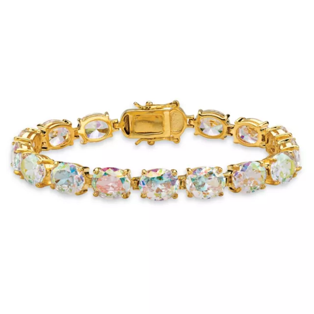 Womens Aurora Borealis 14K Gold Gp Tennis Bracelet Oval Cut