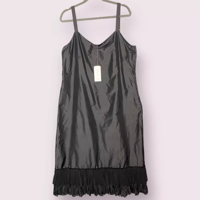 Eileen Fisher Washed 100% Silk Taffeta Slip Dress Size Large MIDI Ruffle New