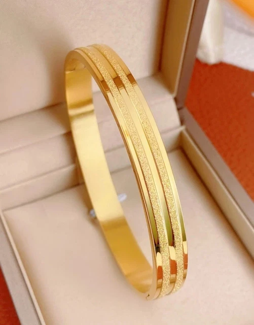 Bracelet Jonc En Acier Inoxydable Doré - Or Jaune Givré, Unisexe - Neuf Sans Emballage
