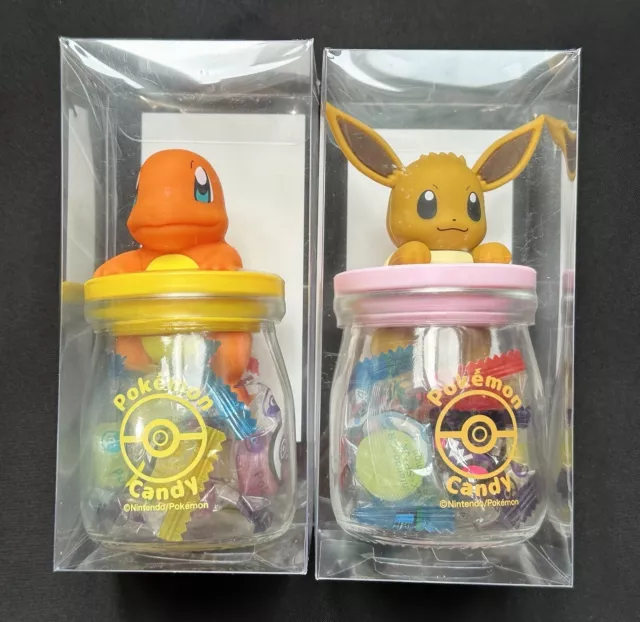 SET of 2 Sealed Japanese Pokémon Candy Bottle Eevee Charmander Glass Jar Figure