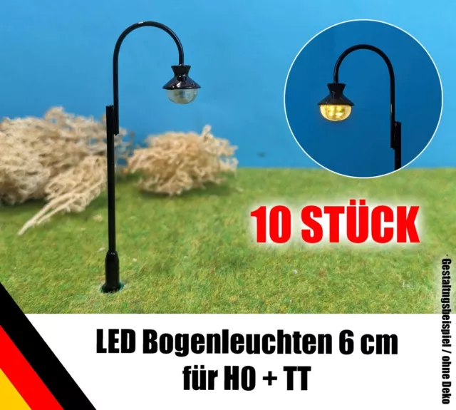 10 Piezas LED Farola Arqueada 6cm Lámparas de Arco para H0 Tt Negro