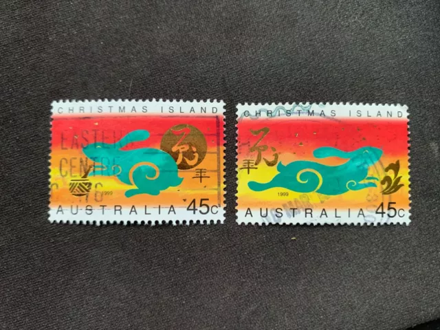 1999 Christmas Island Year Of The Rabbit Pair 45C Stamps - Used