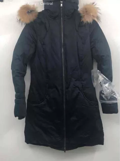 Soia & Kyo Womens Navy Blue Fur Trim Hooded Long Sleeve Parka Coat Size Medium