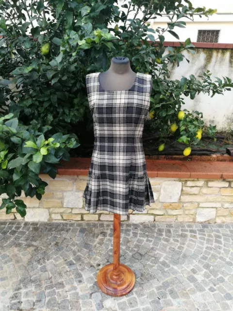 Costume Tartan Femme Vintage 70/80S en Laine Jupe Évasée Et Plissé Taille M