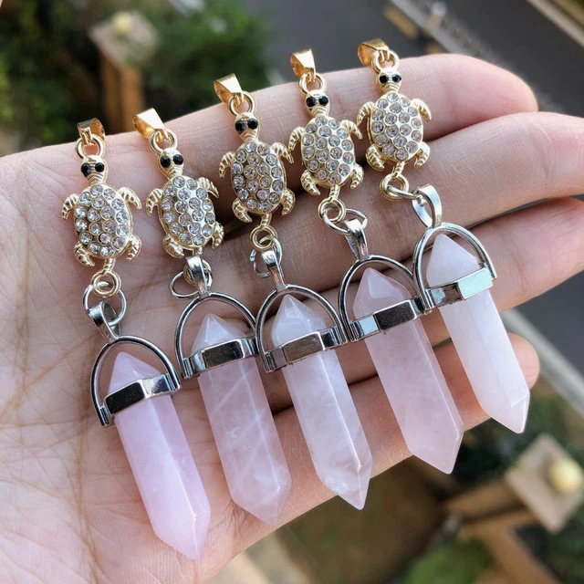 5pcs Healing Rose Quartz Stone Pendants Tortoise Chakra Reiki Amulet Point