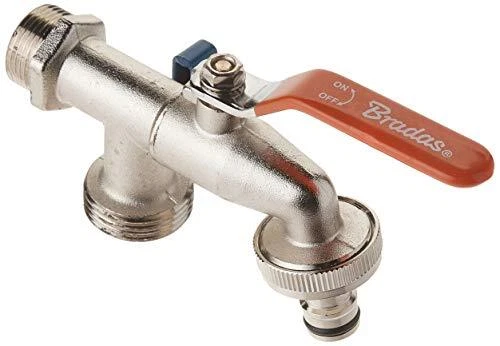 Bradas GKK0534 Robinet de Jardin Extérieur Double Vanne Zapf Argent 3/4" x 1"