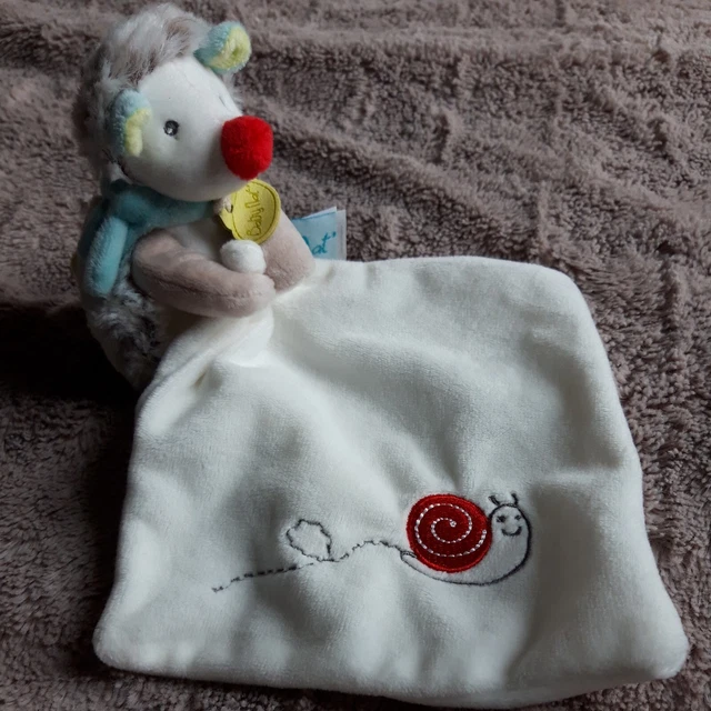 DPD/ DOUDOU BABY NAT' HERISSON Gaston  BLEU VERT MOUCHOIR BLANC ESCARGOT  TTBE