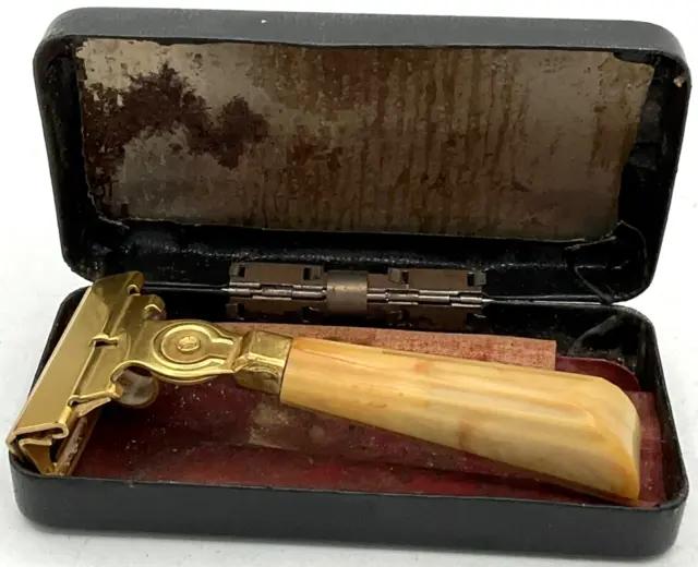 Vintage Schick Injector Razor Original Box Marbled Handle Gold Tone Shaving
