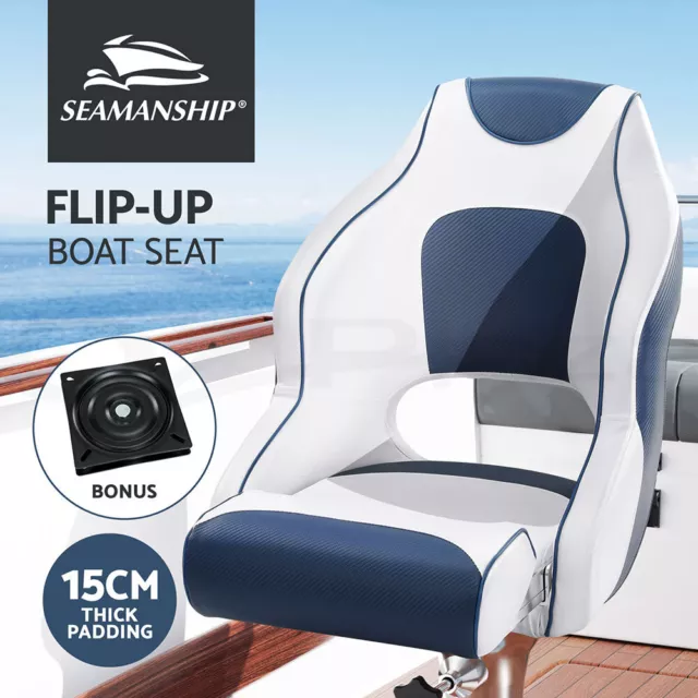 Seamanship Captain Bucket Boat Seats Helm Chair Flip Up Bolster Swivel Foam Blue