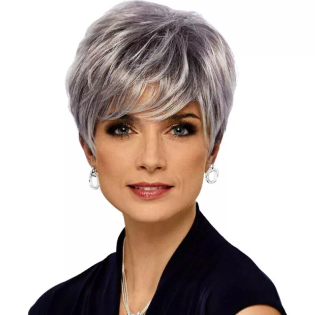 Women Short Straight Curly Hair Wig Pixie Cut Blond Grey Cosplay Party Full Wigs