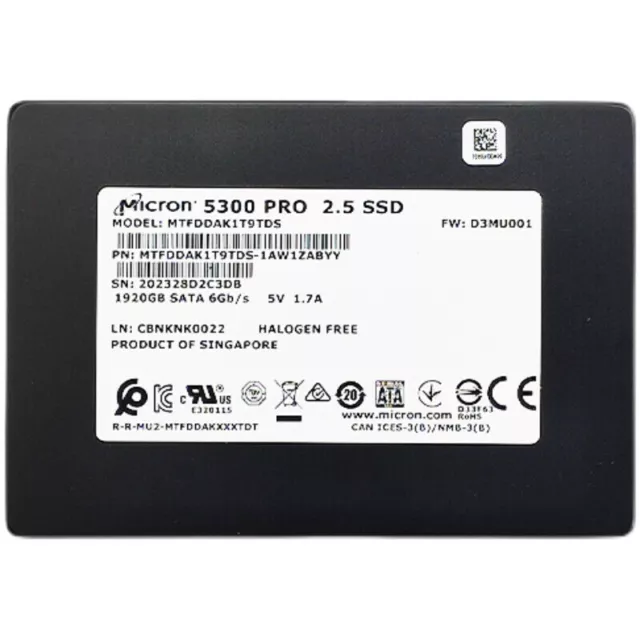 1.92TB Micron 5300 PRO SSD SATA 2.5" Server Data SSD D3MU001 MTFDDAK1T9TDS
