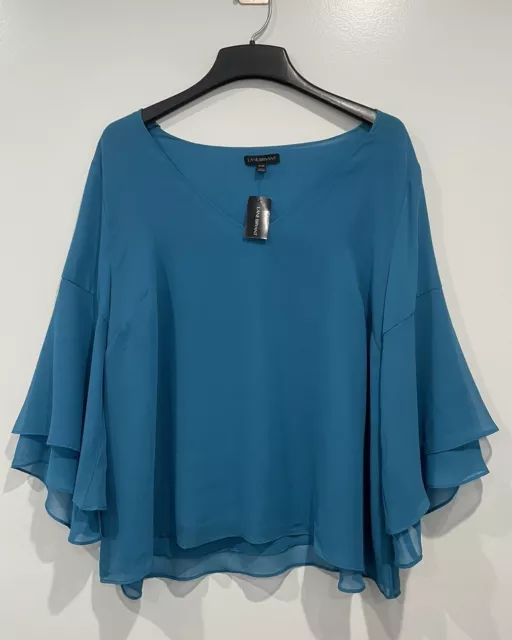 NWT Lane Bryant plus size 18/20 blouse Tunic Blue Chiffon Draped Flowy Top