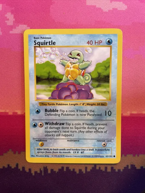 Pokemon Card Squirtle Shadowless Base Set Common 63/102  Near Mint