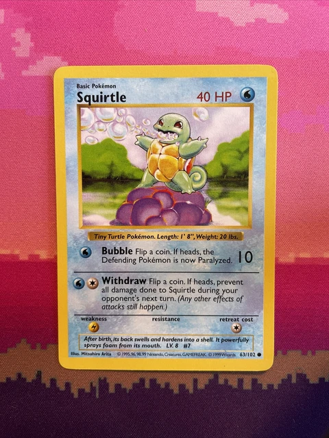 Pokemon Card Squirtle Shadowless Base Set Common 63/102  Near Mint