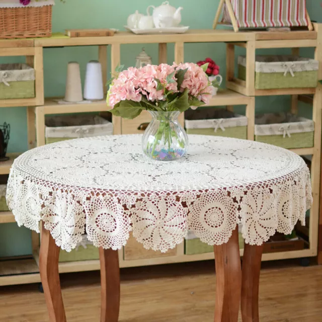 Large Floral Hand Crochet Lace Tablecloth Round Vintage Cover Wedding 130-220cm