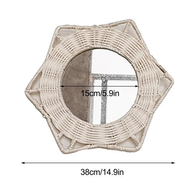 Elegante specchio da parete esagonale in rattan ideale per camera da letto o sog