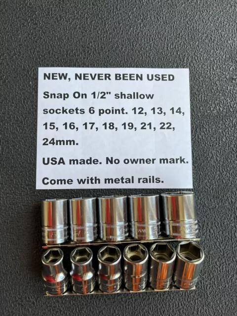 Snap On socket set 1/2"  Metric Shallow NEW 6 point chrome