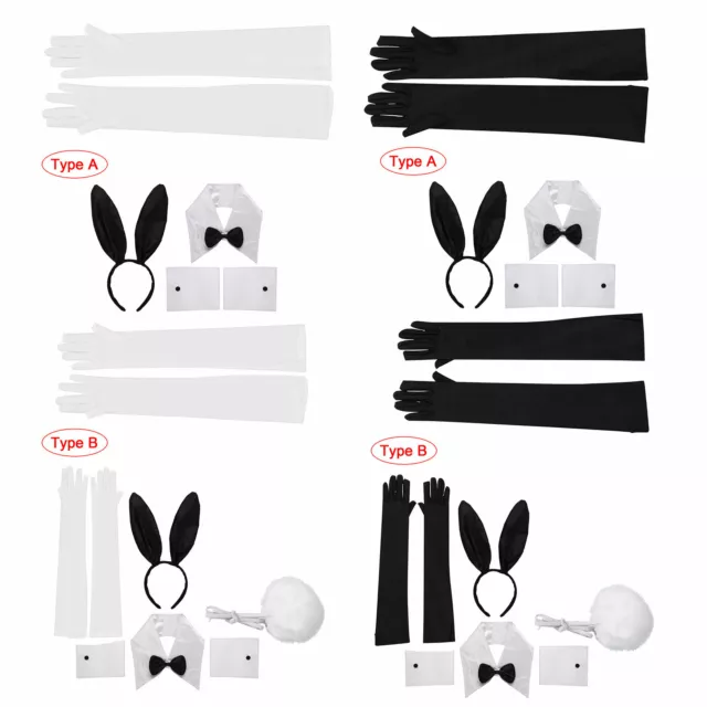 Bunny Costume Set Ear Headband Collar Bow Tie Cuffs Long Gloves Tail Underwear