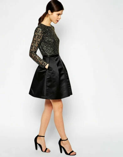 ted baker black and gold dress TED BAKER BLACK & GOLD METALLIC STRETCH A-LINE DRESS SIZE 1 UK 8/10 –  Whispers Dress Agency