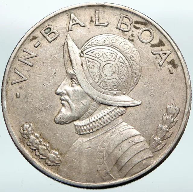 1934 PANAMA Large CONQUISTADOR BALBOA Liberty Vintage OLD Silver Coin i88256 2