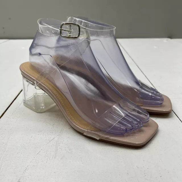 Truffle Collection Blush Clear Transparent Strappy Block Heel Shoes Women Size 7