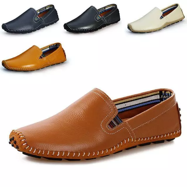 Mens Slip On Leather Look Casual Driving Shoes Loafers Moccasins Plus Size BZ930