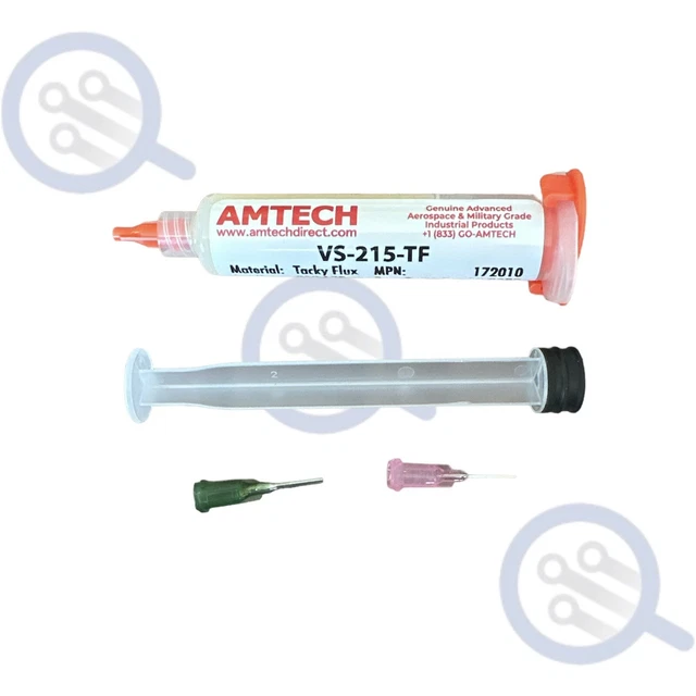 Amtech vS-215-TF No-Clean Tacky Flux 10cc w/Plunger and Tip Micro Soldering