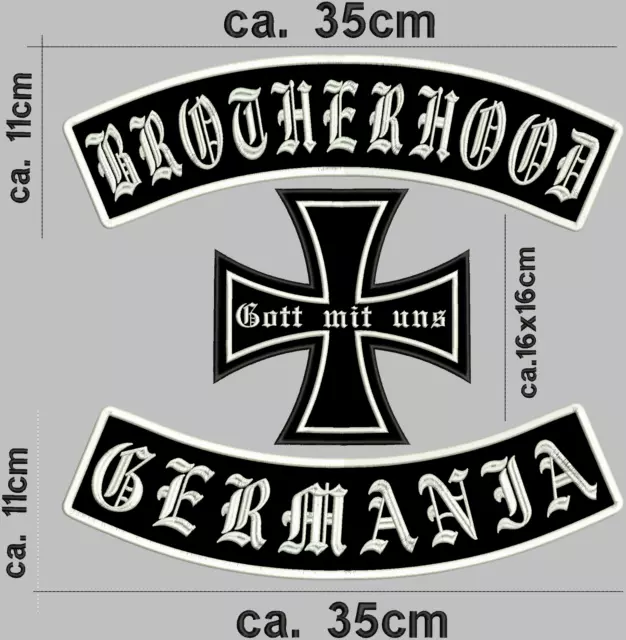 Brotherhood Germania  Gott mit uns aufnäher Set (3  Teile) Aufnäher Patch.