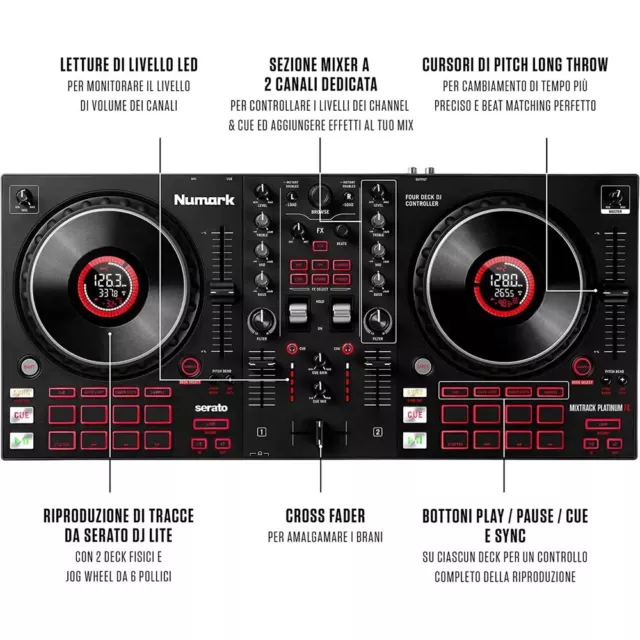 NUMARK MIXTRACK PLATINUM FX controller digitale 4 canali per dj professionisti