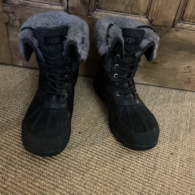 UGG MEN'S BUTTE Waterproof Leather Snow Boots Vibram Sherpa Wool Black