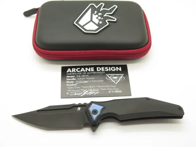 Arcane The Abyss Black M390 Titanium Framelock Tanto Folding Pocket Knife
