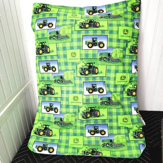 John Deere Pillowcase Farm Tractor Plaid Lime Green