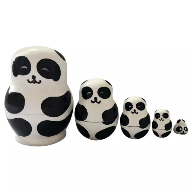 5Pcs Panda Wooden Russian Nesting Dolls Set Animals Matryoshka Birthday Gift