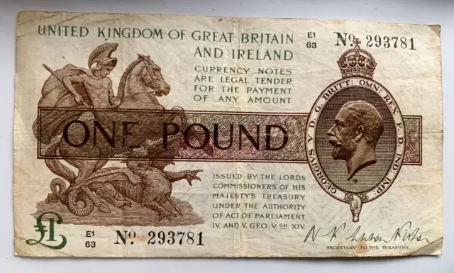 Warren Fisher £1 One Pound Treasury Banknote E1/63